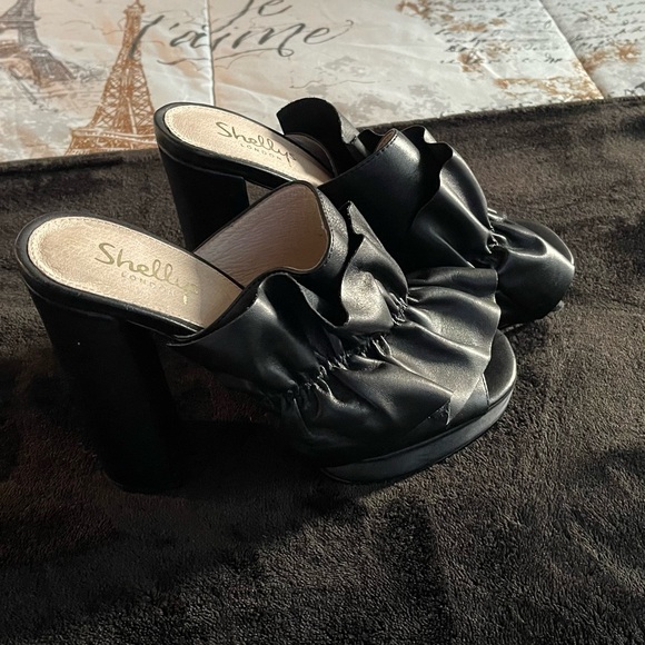Shellys London Black Ruffled Heels - Picture 3 of 7
